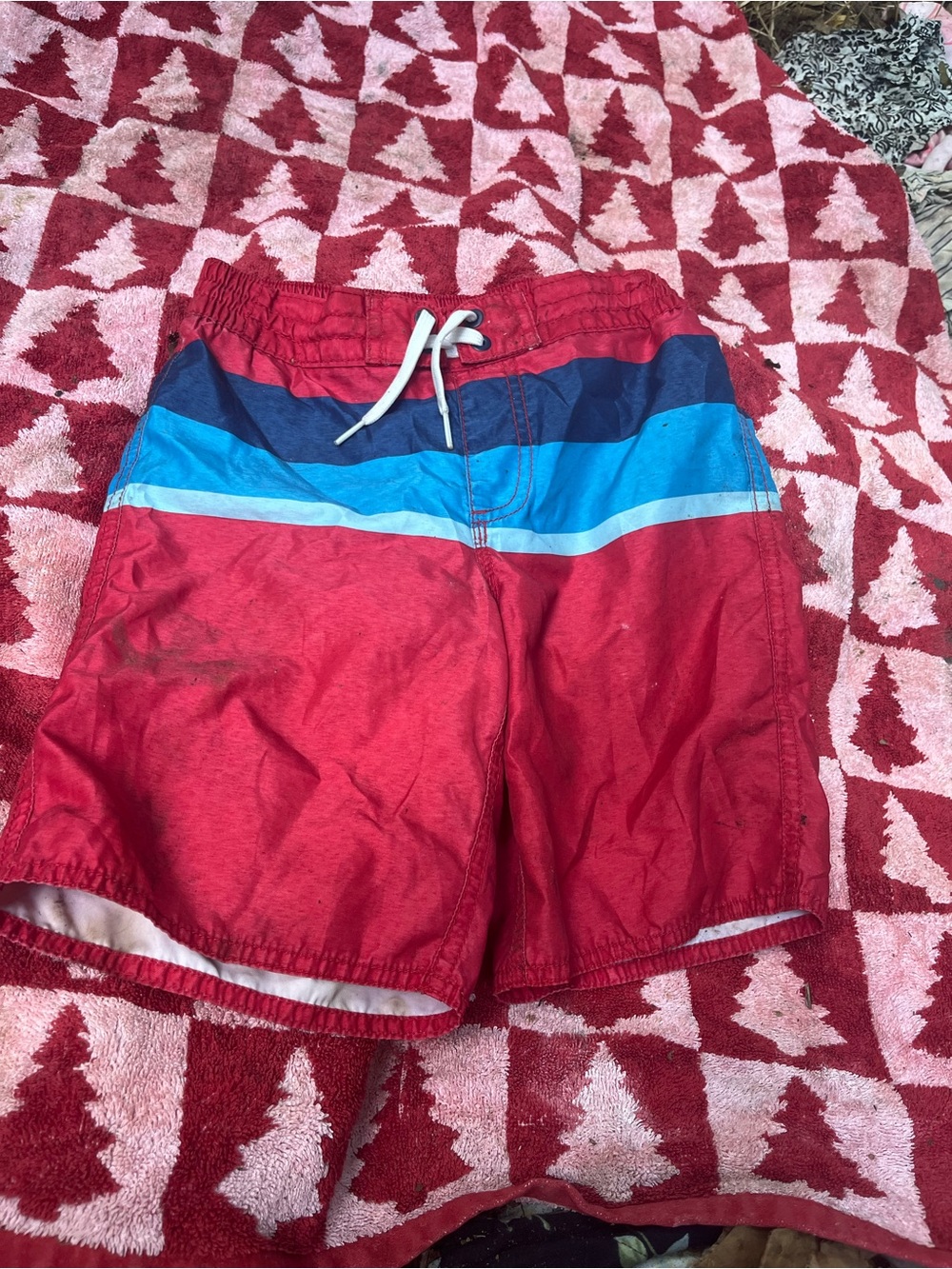 Old Navy Red Swim Trunks with Blue Stripe